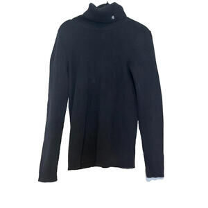 Vintage Lauren Ralph Lauren sz L black ribbed long sleeve turtle neck logo #1895